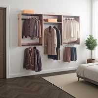 Vedz Wall Mount Closet Set | Center Shelf 5 Hanging Rods | Oak Brown