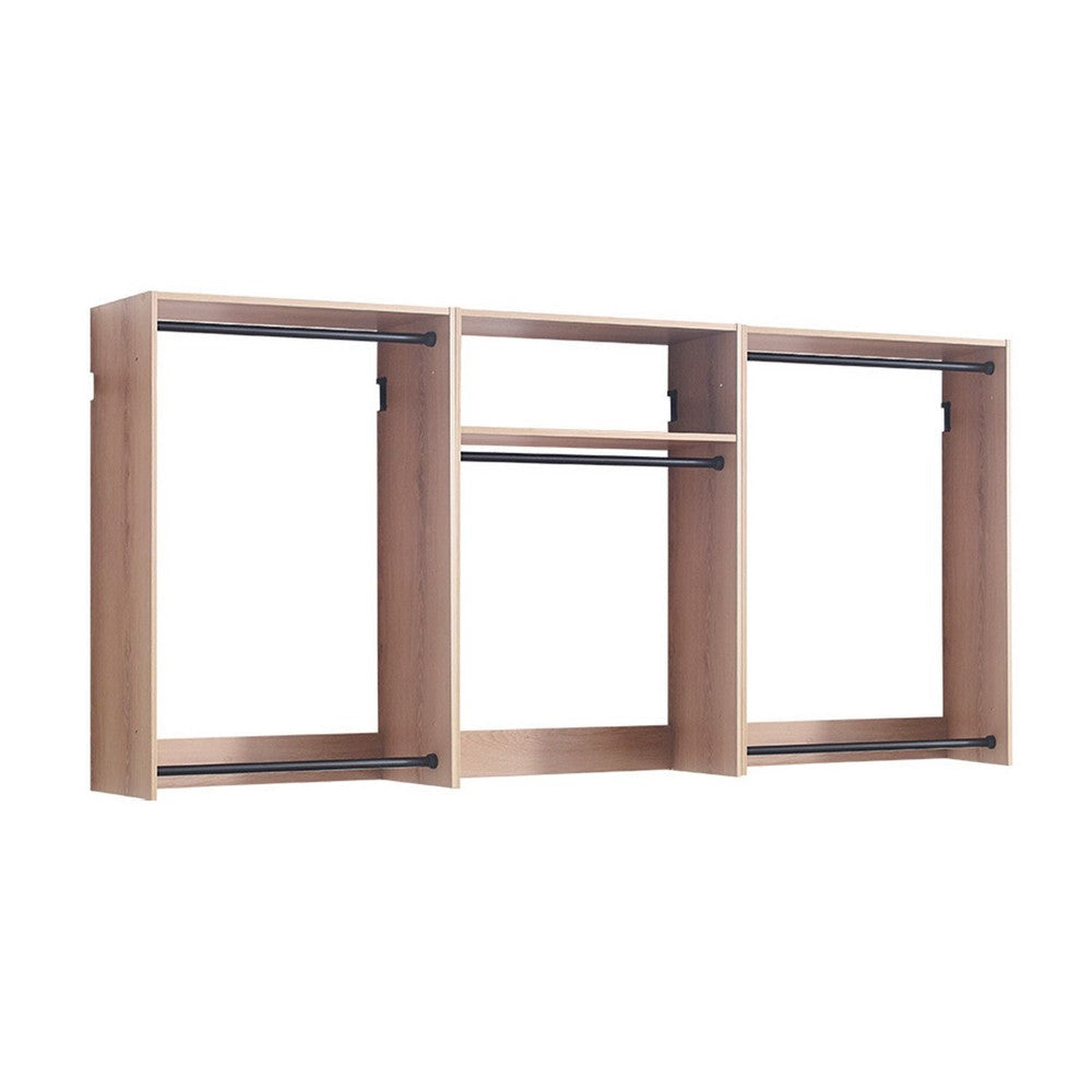 Vedz Wall Mount Closet Set | Center Shelf 5 Hanging Rods | Oak Brown