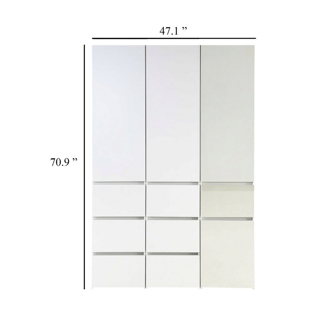 Ely Closet Cabinet Set | Mirrored Front | 7 Drawers | 71’’ | White Wood BM337105