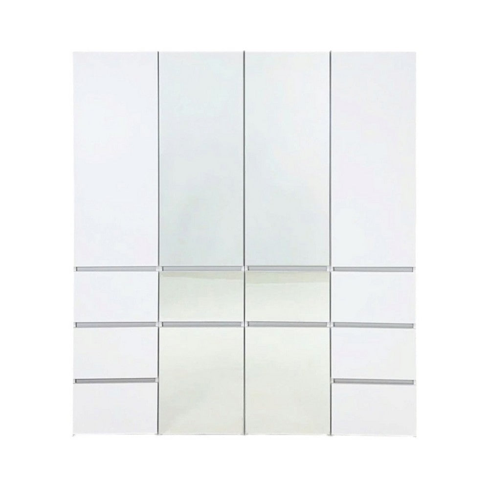 Ely Closet Cabinet Set | 2 Mirror Doors | 8 Drawers | 71" | White Wood