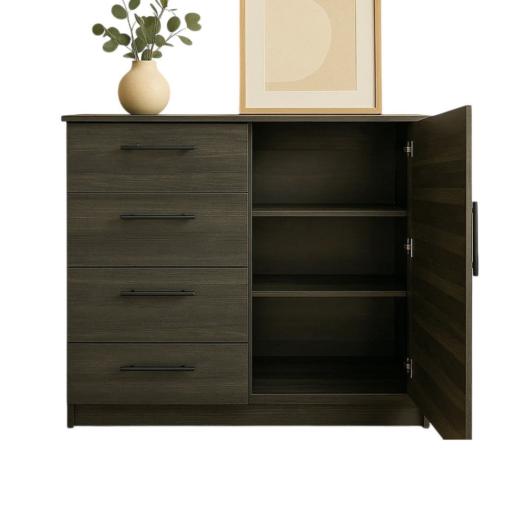 Roby Large Dresser Chest | 4 Drawers w Cabinet | 47’’ | Dark Gray