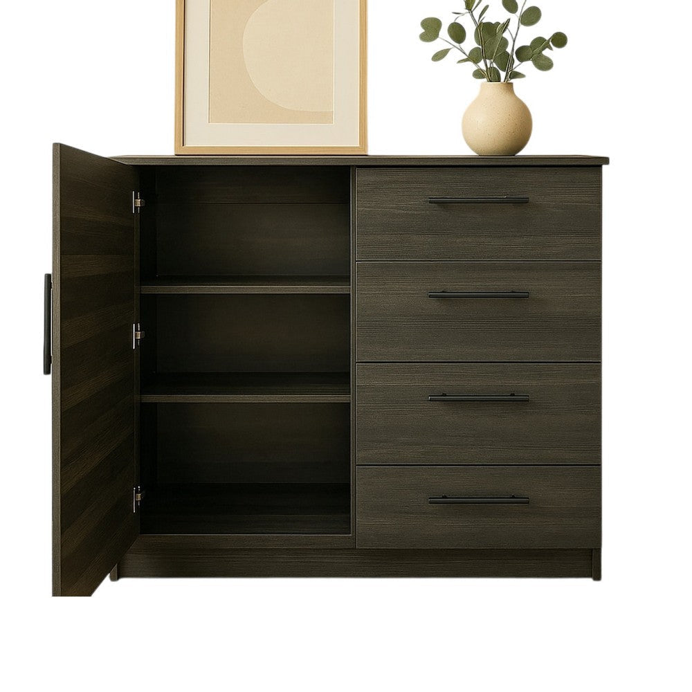 Roby Large Dresser Chest | 4 Drawers w Cabinet | 47’’ | Dark Gray