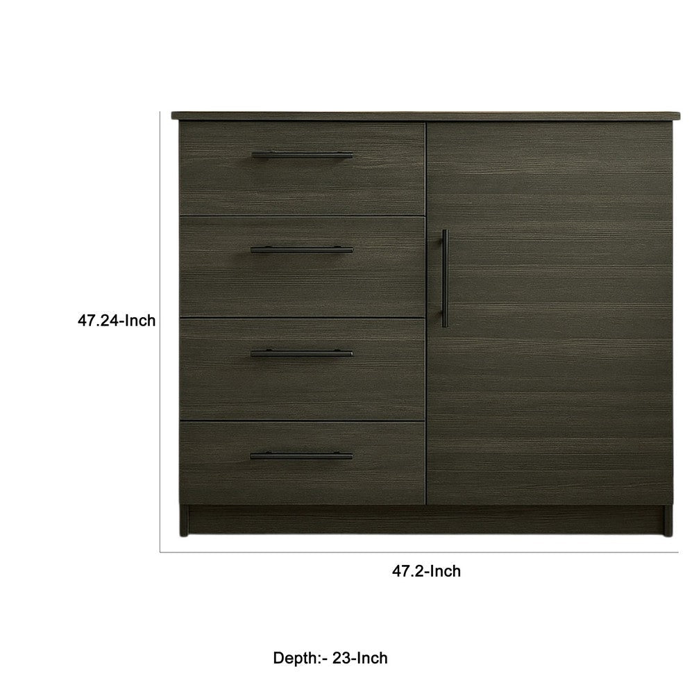 Roby Large Dresser Chest | 4 Drawers w Cabinet | 47’’ | Dark Gray