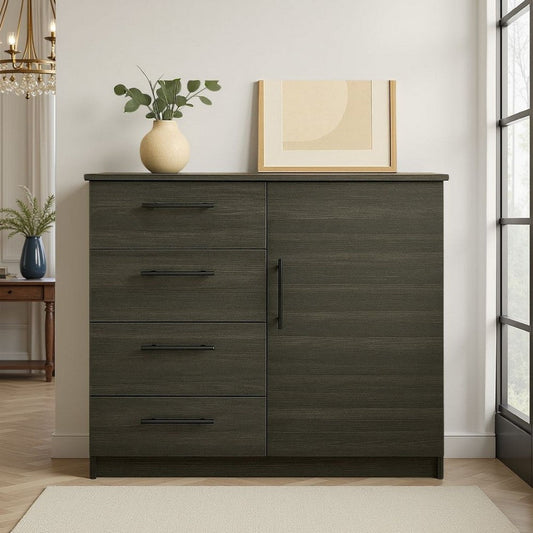 Roby Large Dresser Chest | 4 Drawers w Cabinet | 47" | Dark Gray