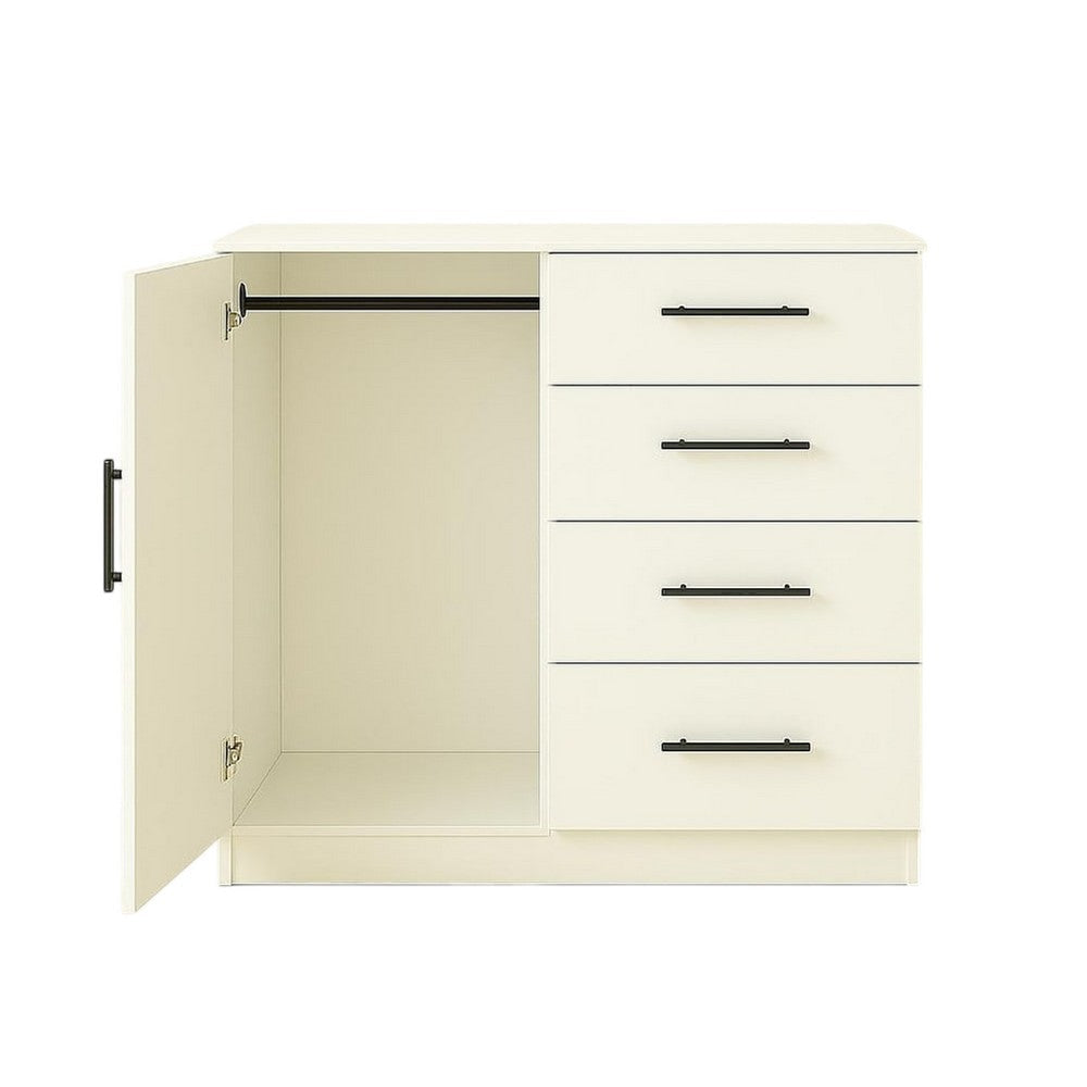 Roby Large Dresser Chest | 4 Drawers w Cabinet | 47’’ | White Melamine