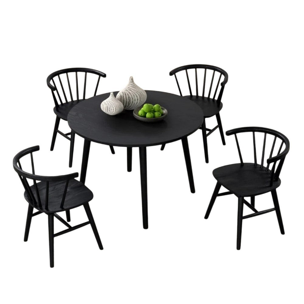 Yely 5pc Dining Table with 4 Windsor Chairs Set | Black Rubberwood BM337250