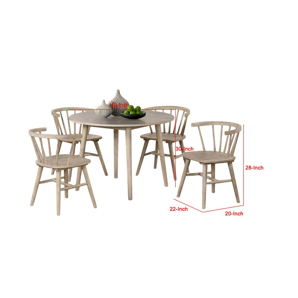 Yely 5pc Dining Table & 4 Windsor Chairs Set | Natural Oak Brown BM337251