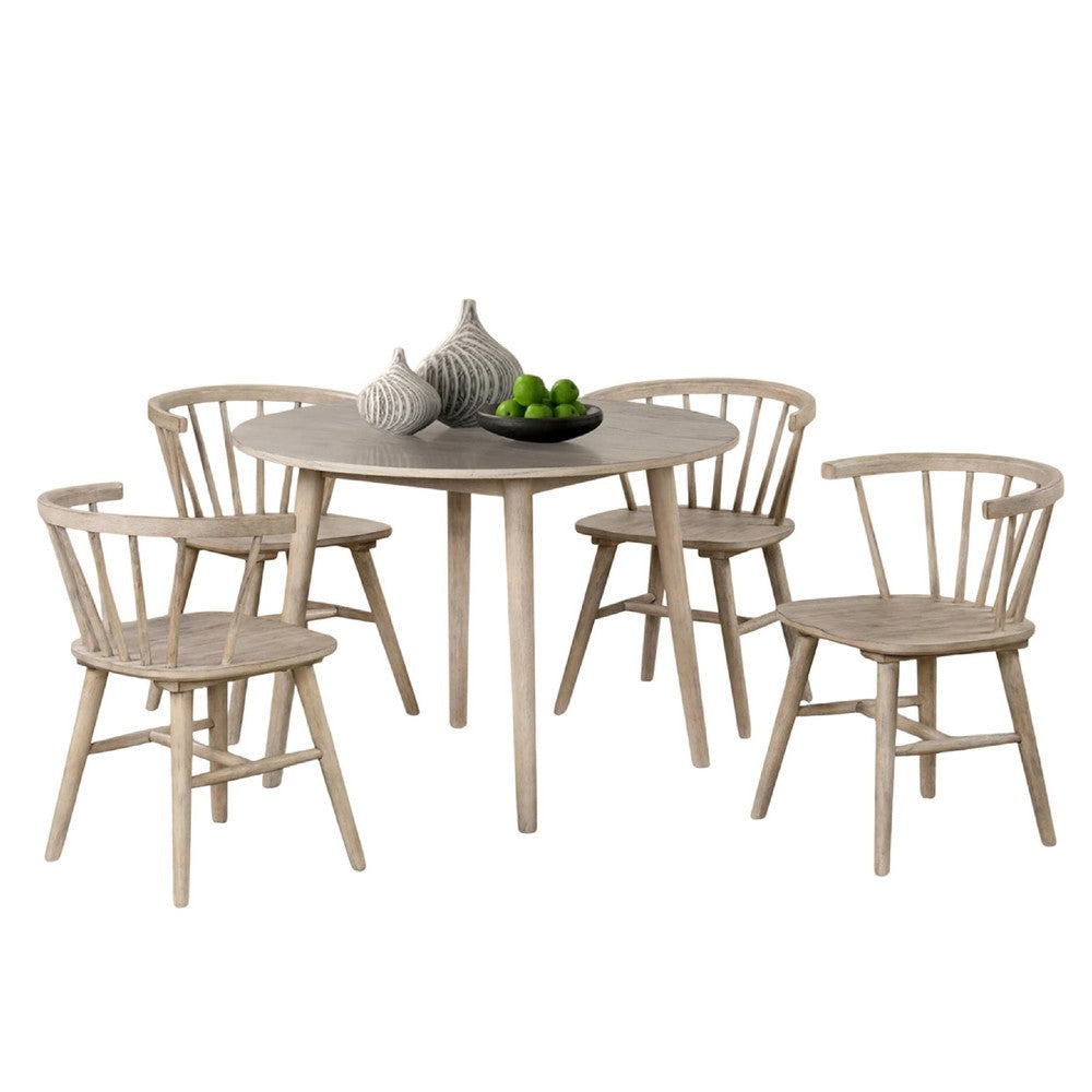 Yely 5pc Dining Table &  4 Windsor Chairs Set | Natural Oak Brown