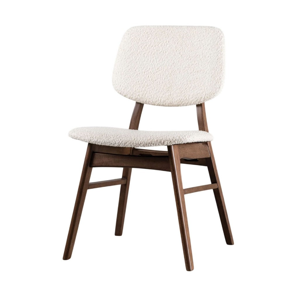 Lexy 5pc Dining Table & 4 Chair Set | Beige Boucle Seats | Walnut Brown