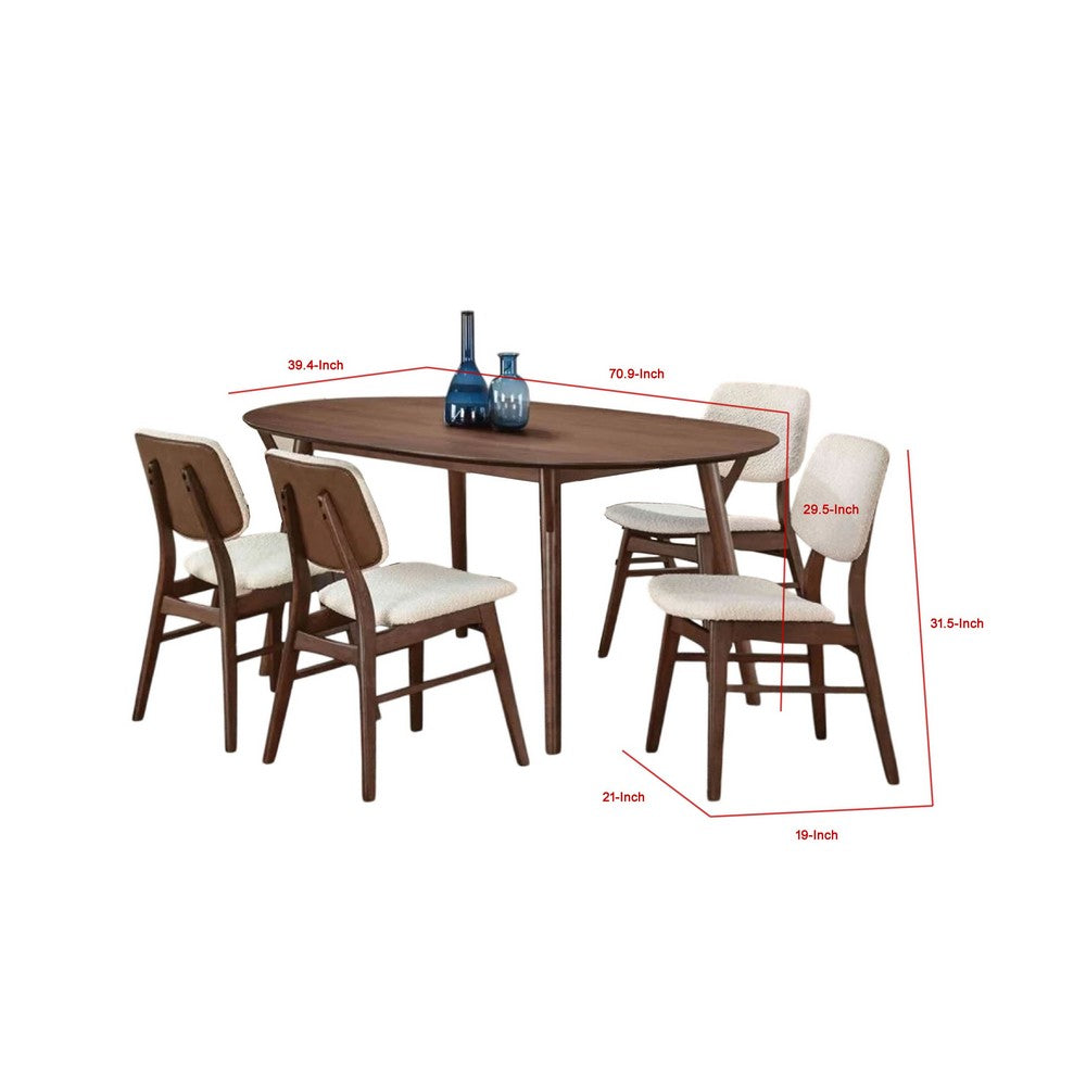 Lexy 5pc Dining Table & 4 Chair Set | Beige Boucle Seats | Walnut Brown