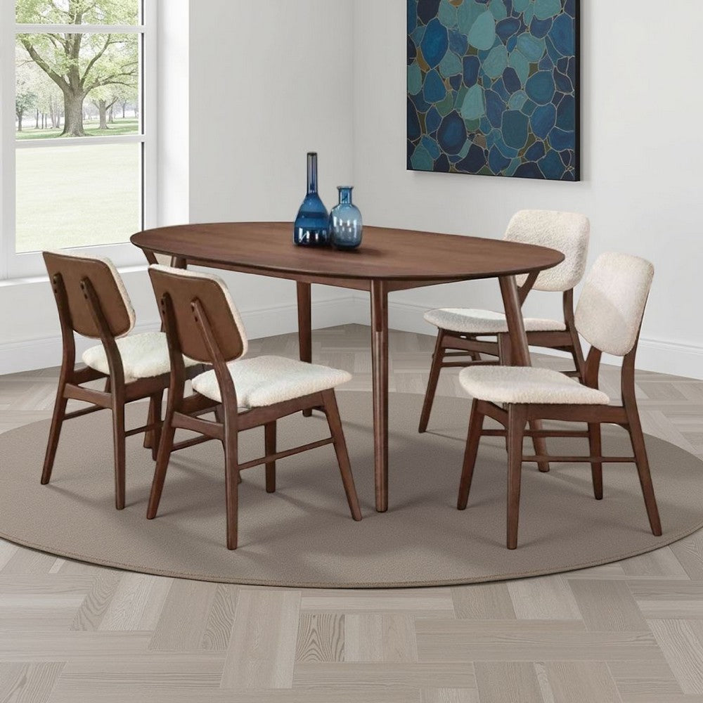 Lexy 5pc Dining Table & 4 Chair Set | Beige Boucle Seats | Walnut Brown