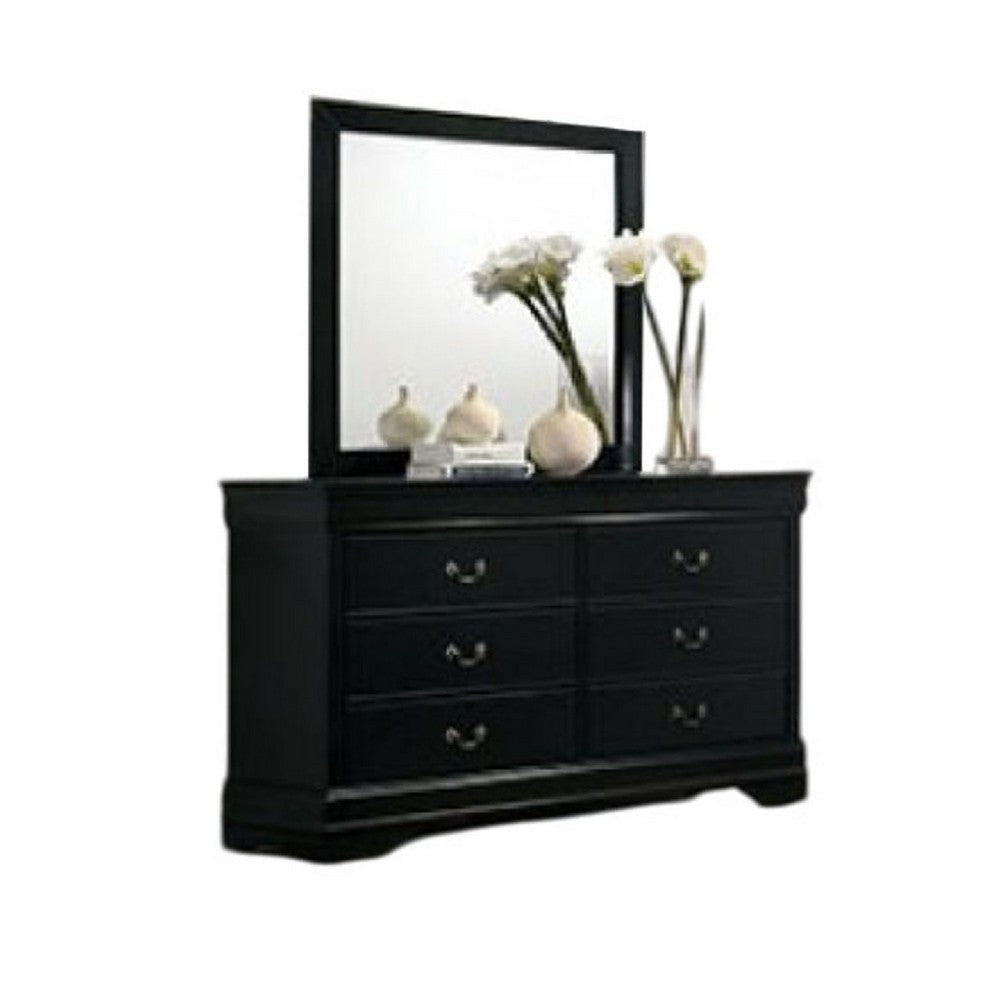 Ryla 4pc Queen Bedroom Set w Nightstand Dresser Mirror | Classic Black BM337253