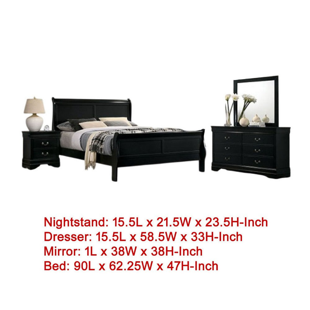 Ryla 4pc Queen Bedroom Set w Nightstand Dresser Mirror | Classic Black BM337253