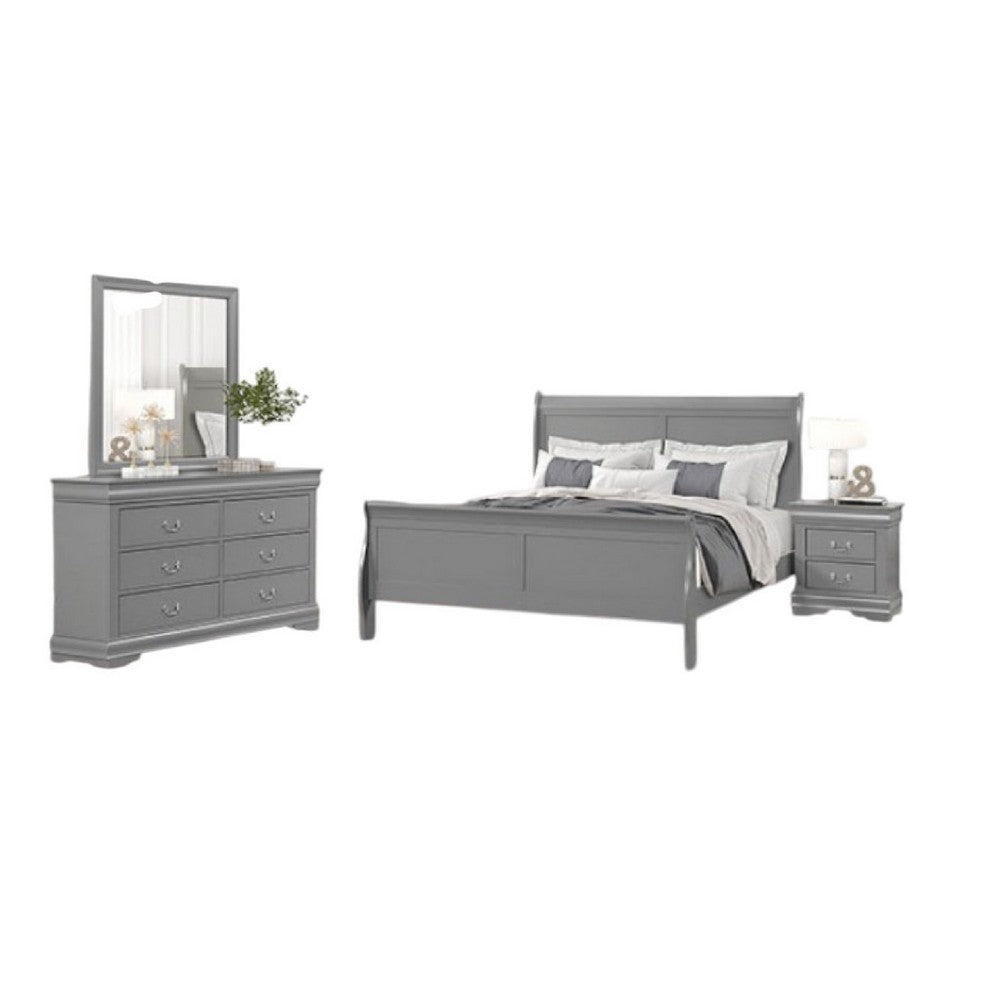 Ryla 4pc Queen Bedroom Set w Nightst& Dresser & Mirror | Neutral Gray