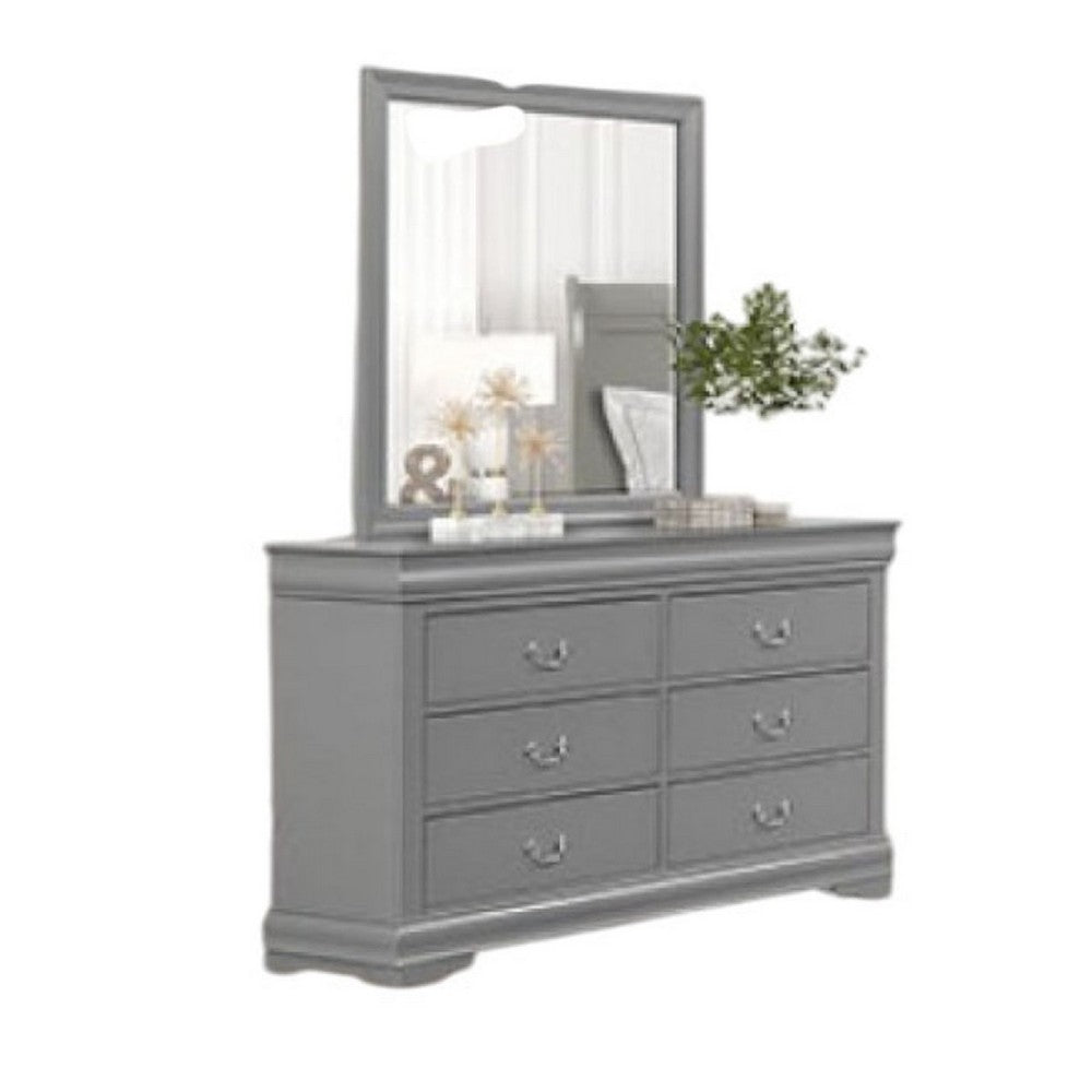Ryla 4pc Queen Bedroom Set w Nightst& Dresser & Mirror | Neutral Gray