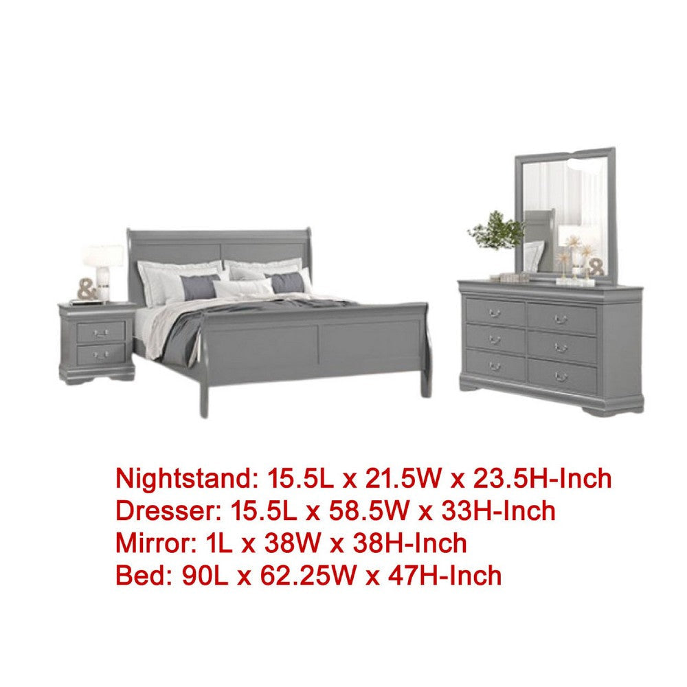 Ryla 4pc Queen Bedroom Set w Nightst& Dresser & Mirror | Neutral Gray BM337254