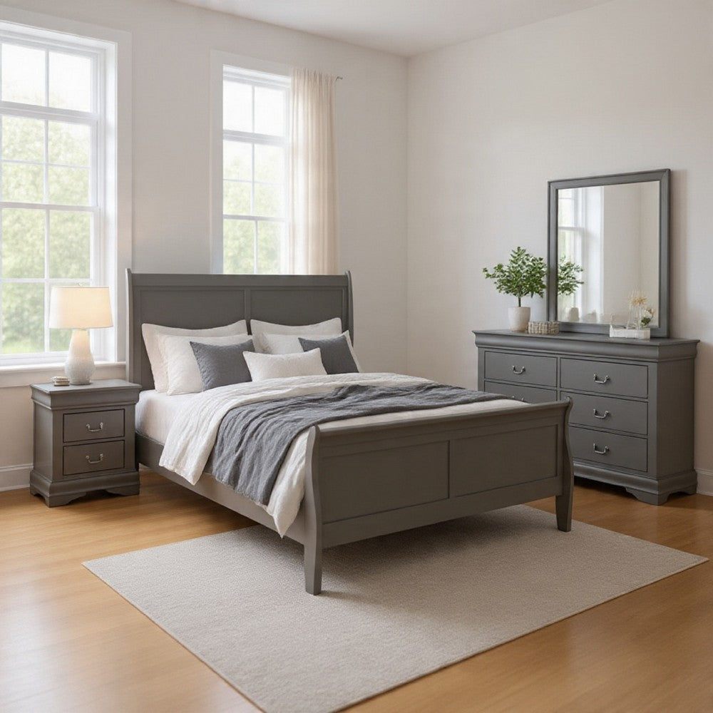 Ryla 4pc Queen Bedroom Set w Nightst& Dresser & Mirror | Neutral Gray