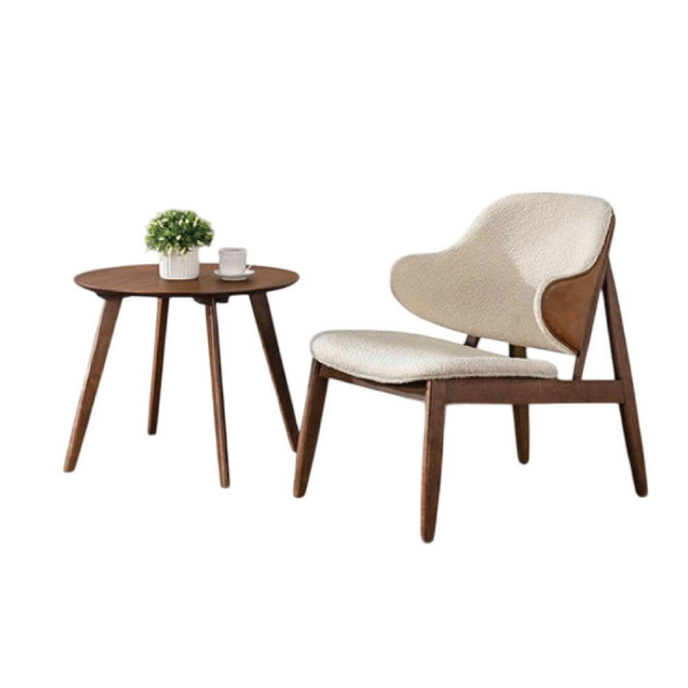 Ary 2pc Accent Table & Wingback Chair Set | Beige Boucle | Walnut Brown BM337255