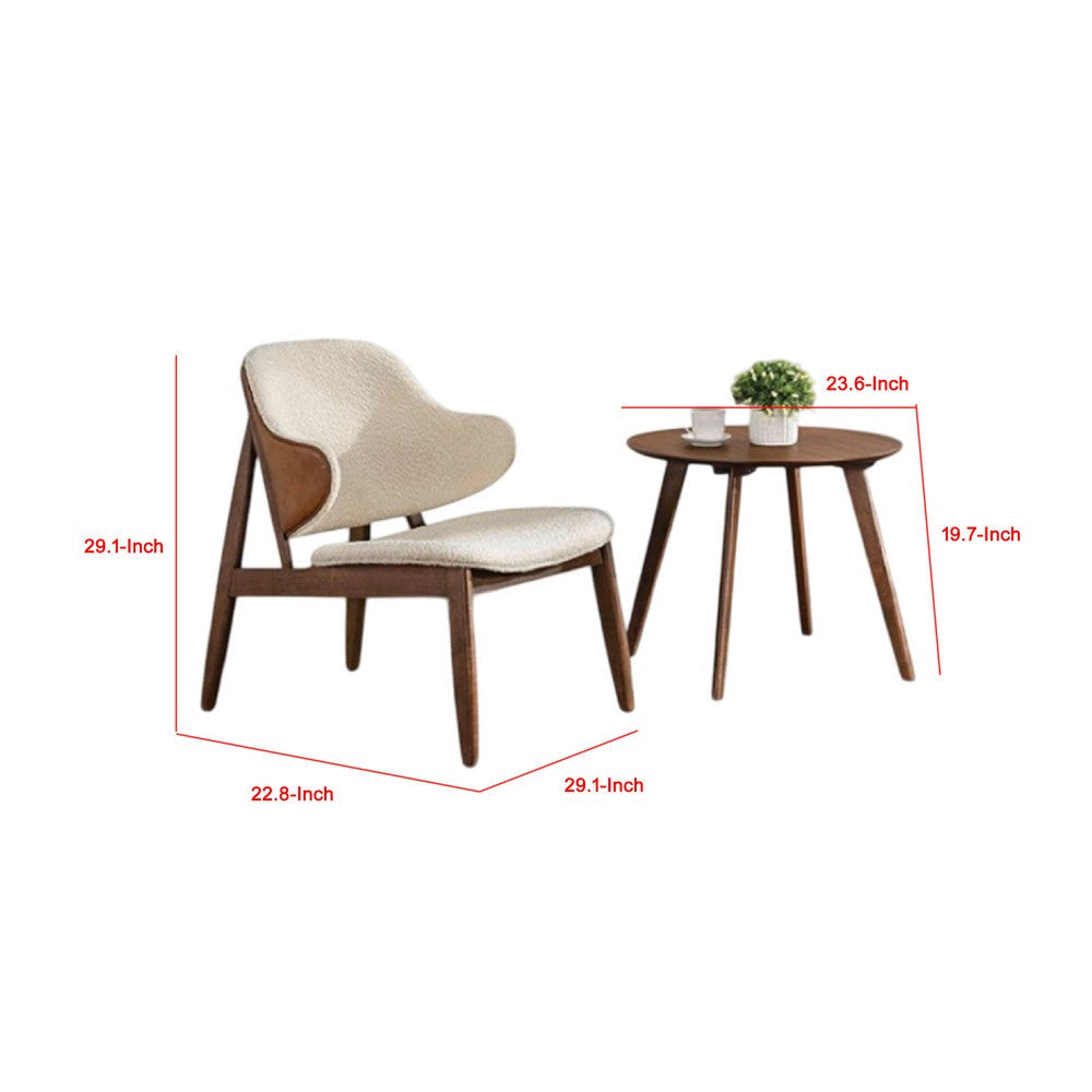 Ary 2pc Accent Table & Wingback Chair Set | Beige Boucle | Walnut Brown BM337255