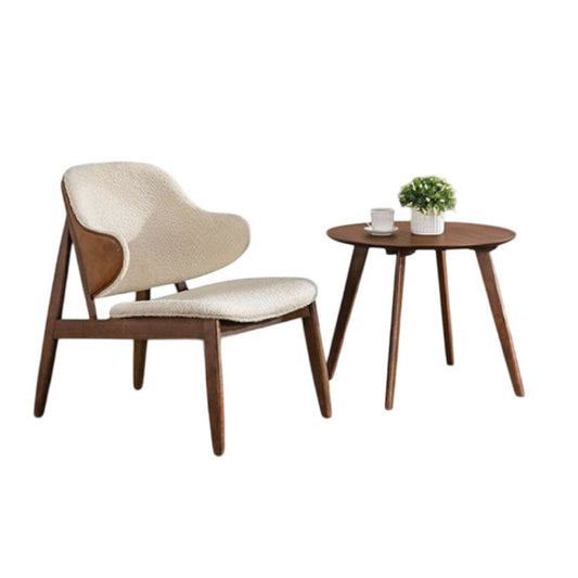 Ary 2pc Accent Table & Wingback Chair Set | Beige Boucle | Walnut Brown