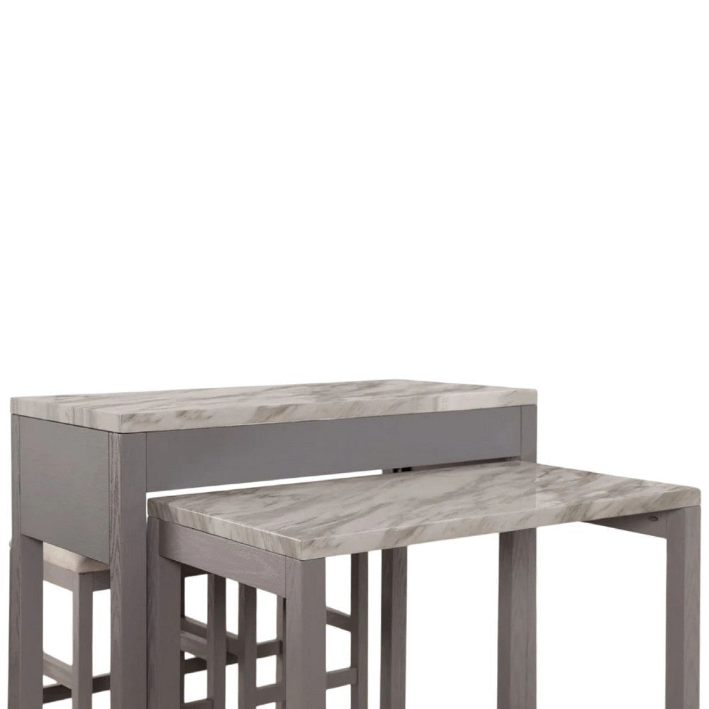 Helly 3pc Counter Height Table & 2 Stool Set | Gray Faux Marble Top BM337256