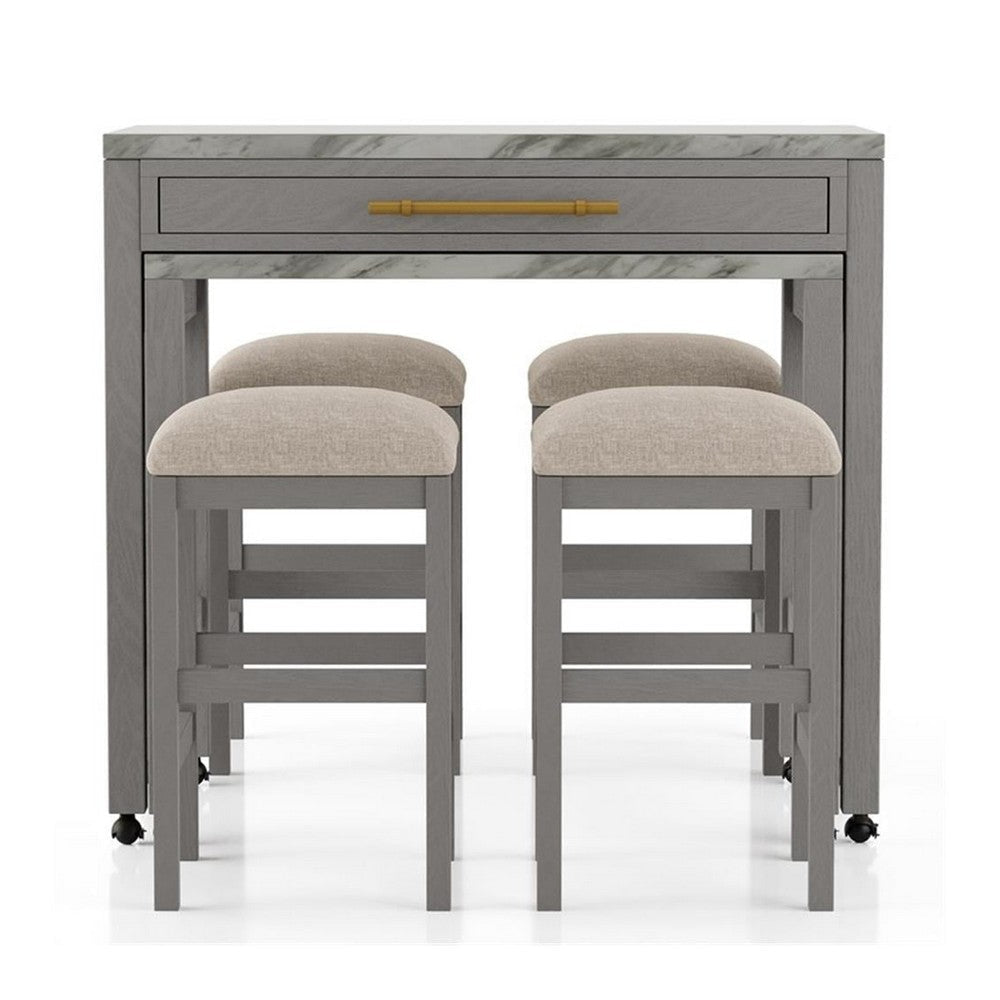 Helly 5pc Counter Height Table & 4 Stool Set | Gray Faux Marble Top BM337257