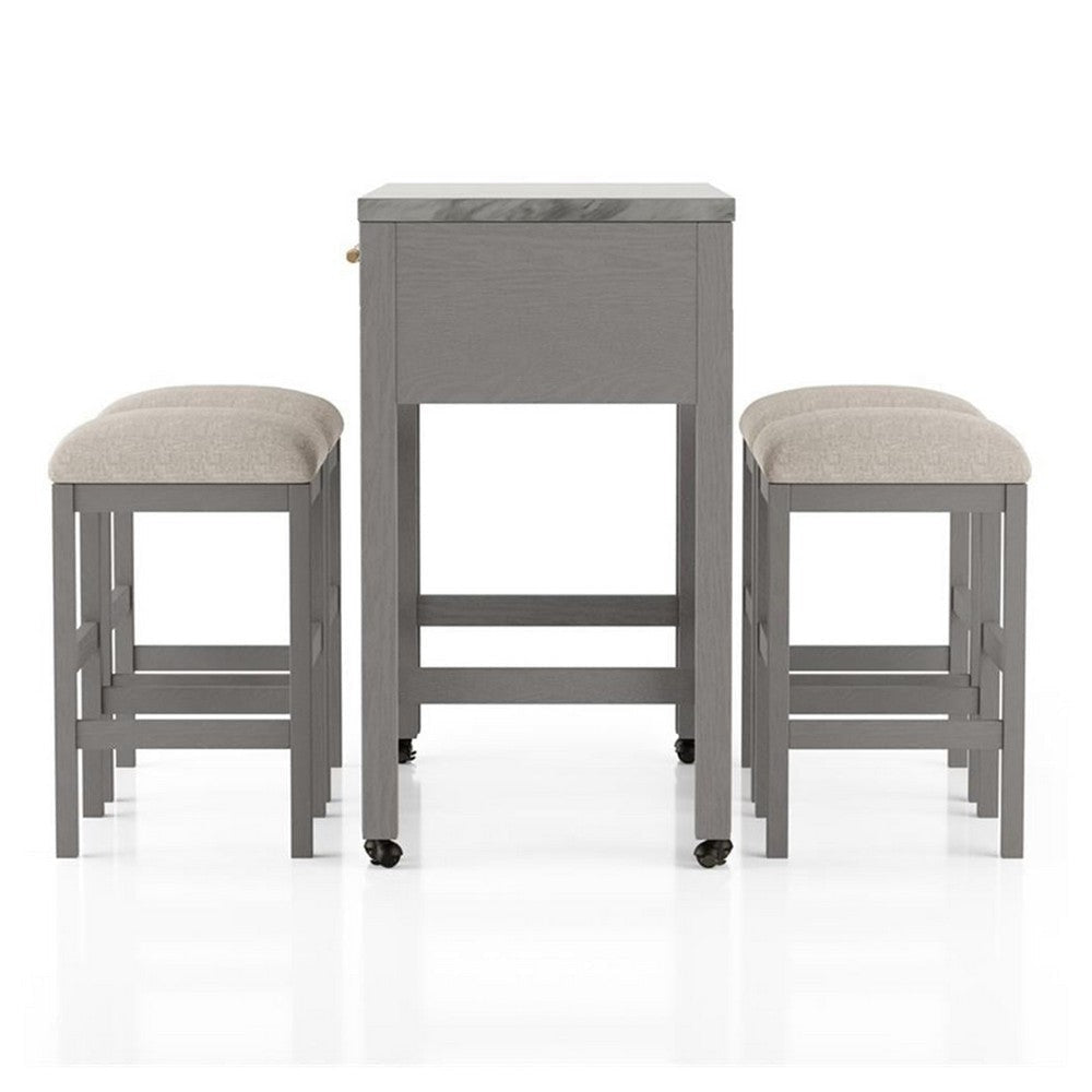 Helly 5pc Counter Height Table & 4 Stool Set | Gray Faux Marble Top BM337257