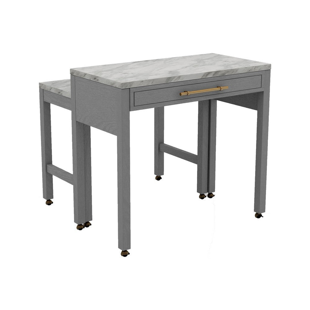 Helly 5pc Counter Height Table & 4 Stool Set | Gray Faux Marble Top BM337257
