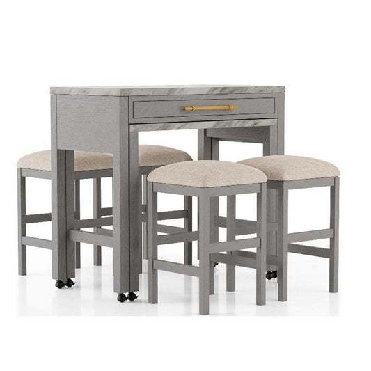 Helly 5pc Counter Height Table & 4 Stool Set | Gray Faux Marble Top