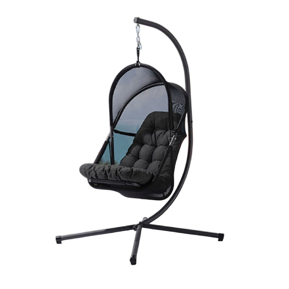 Bery Outdoor Swing Chair w Foldable St& | Coastal Black Cushion