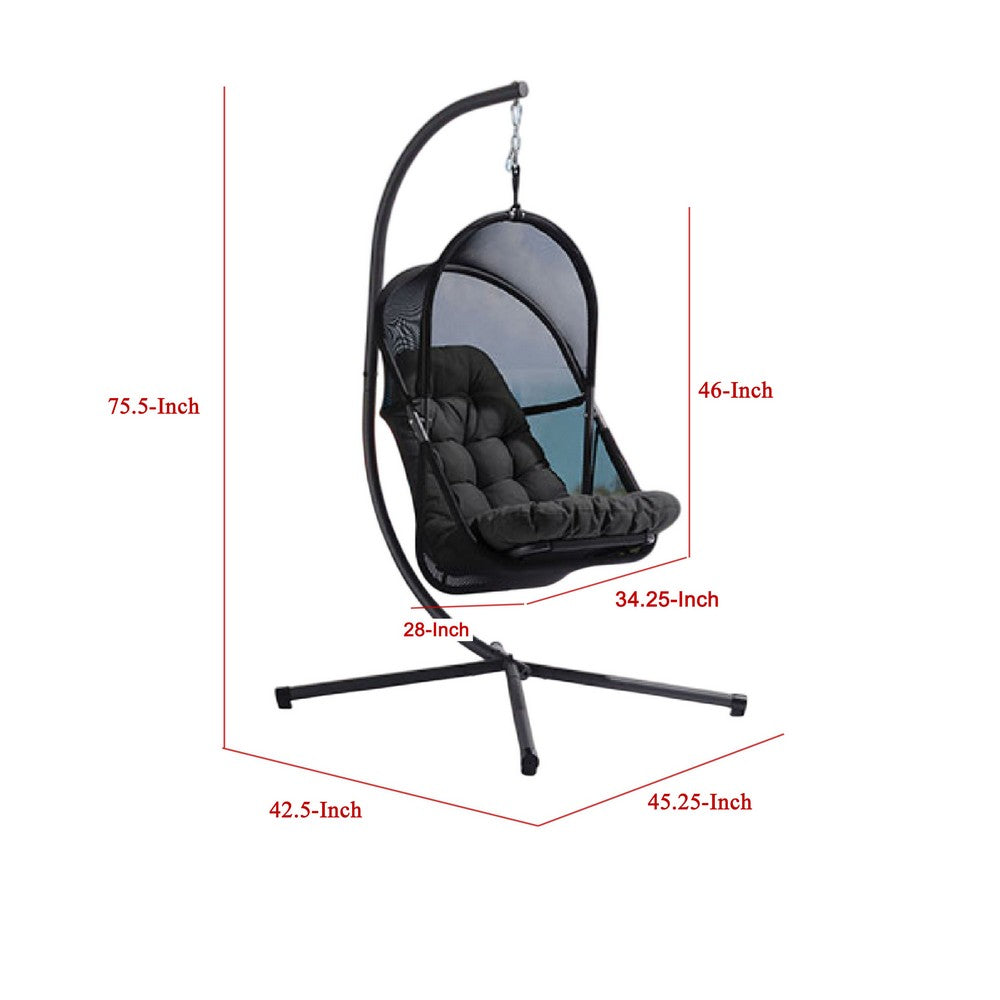 Bery Outdoor Swing Chair w Foldable St& | Coastal Black Cushion