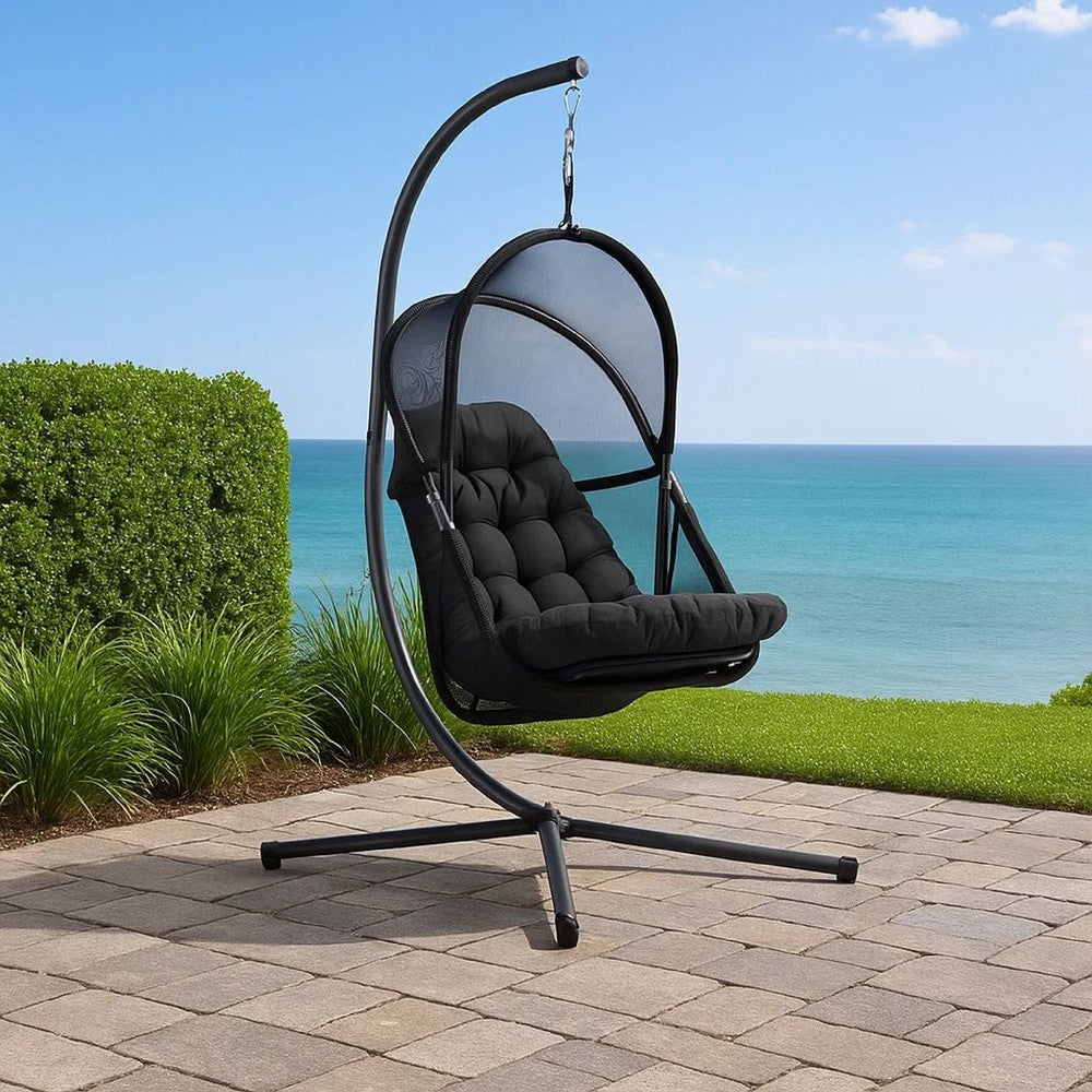 Bery Outdoor Swing Chair w Foldable St& | Coastal Black Cushion