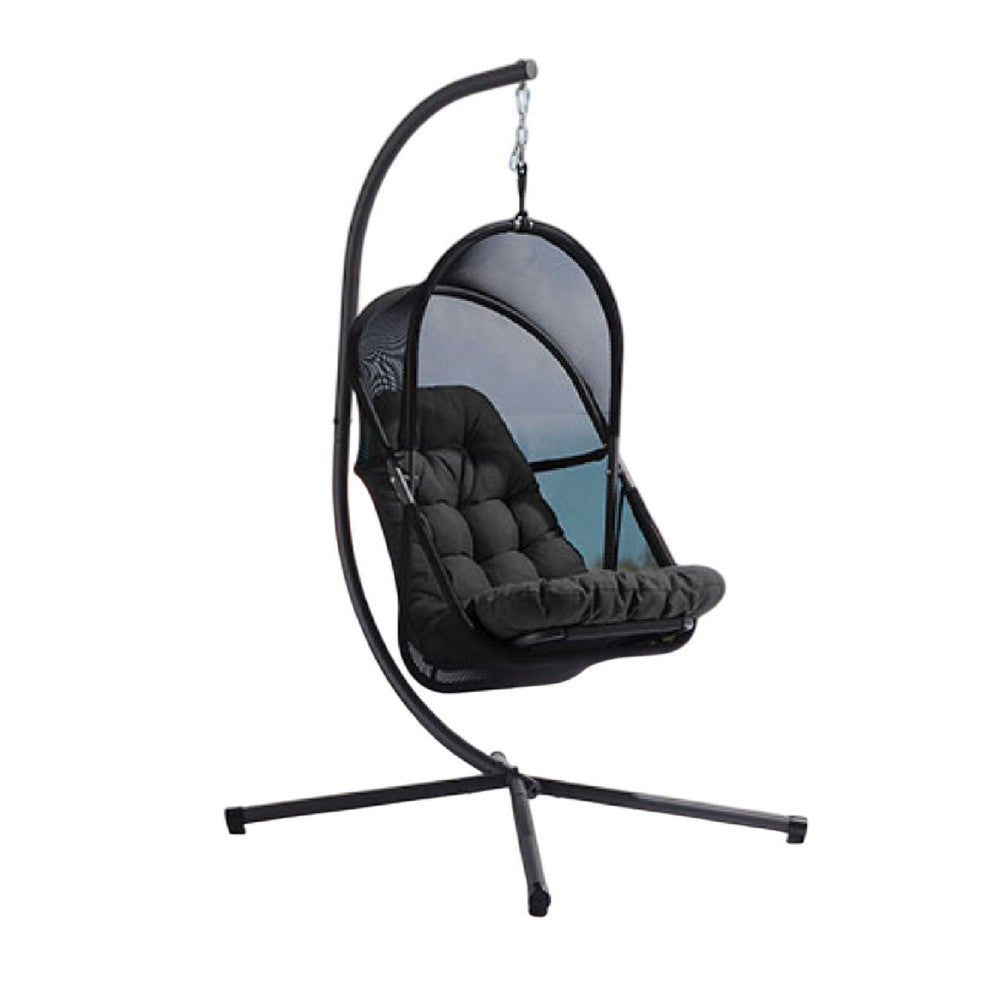 Bery Outdoor Swing Chair w Foldable St& | Coastal Black Cushion