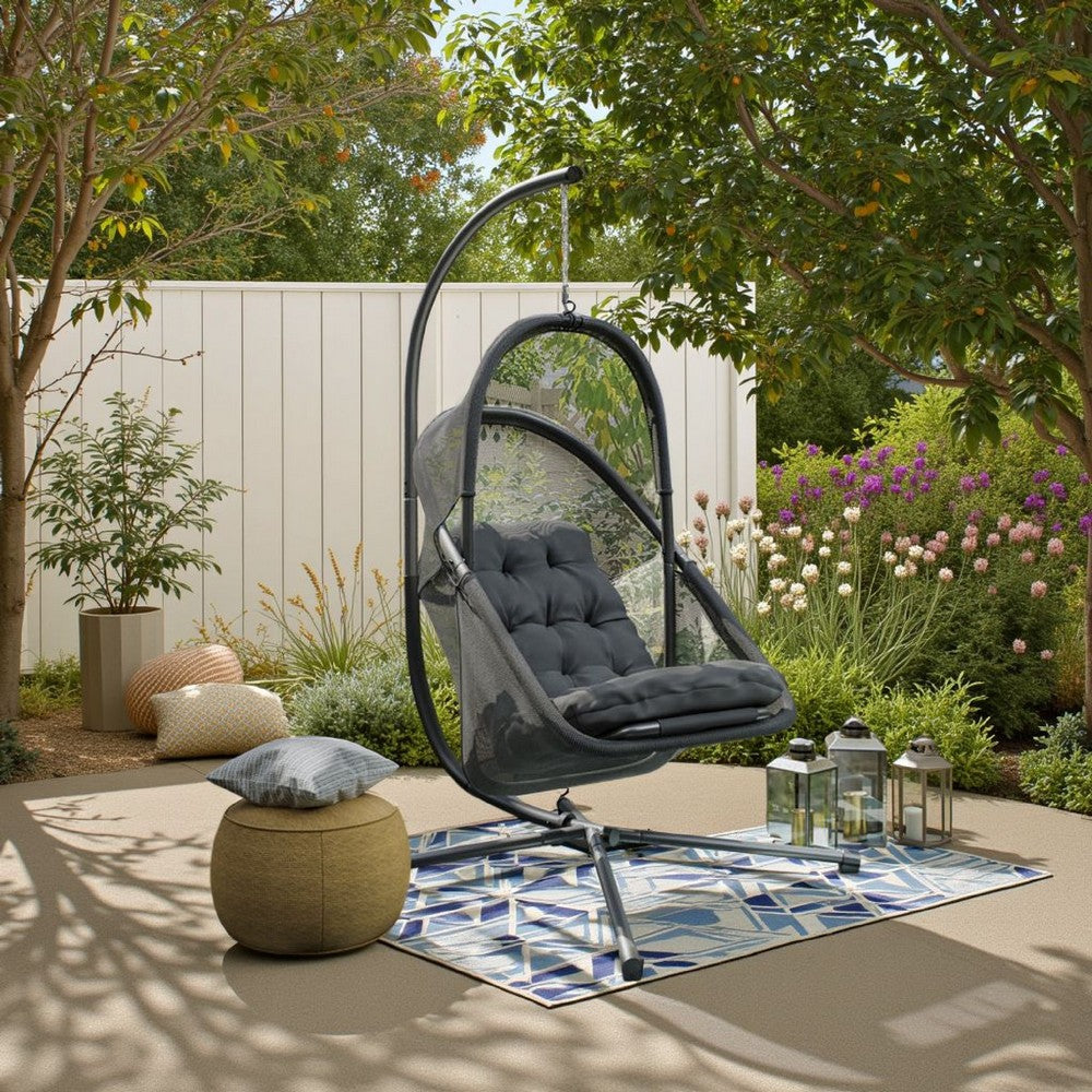 Bery Outdoor Swing Chair w Foldable St& | Dark Gray Cushion