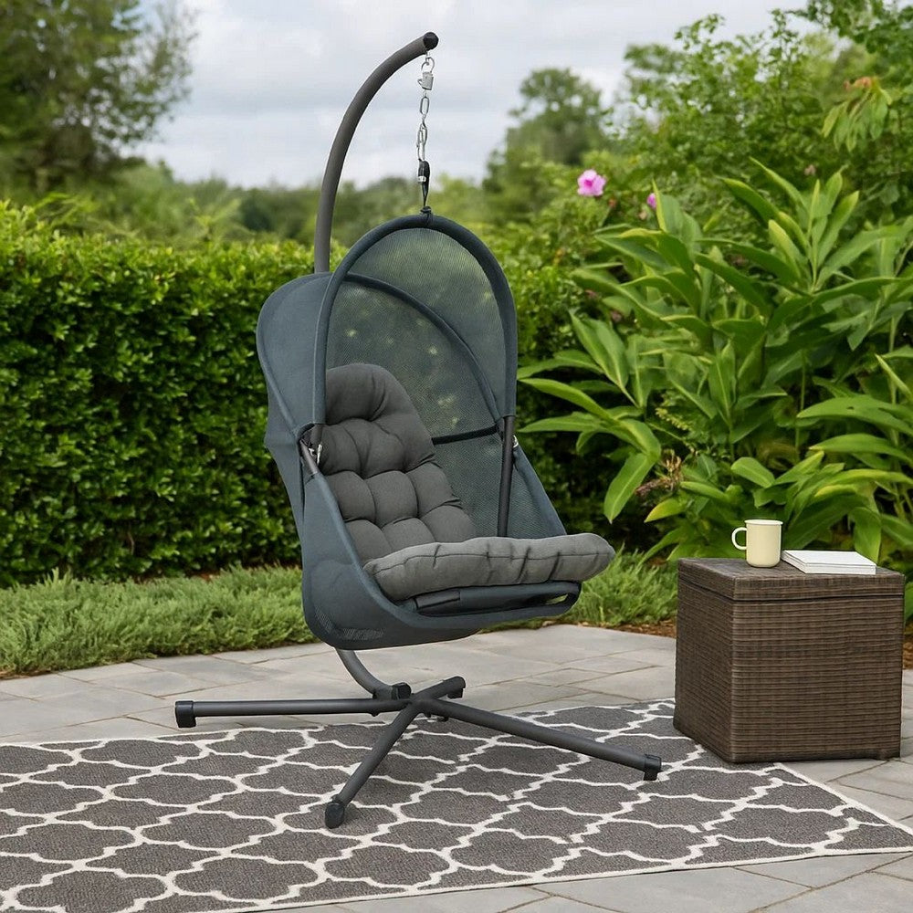 Bery Outdoor Swing Chair w Foldable St& | Dark Gray Cushion