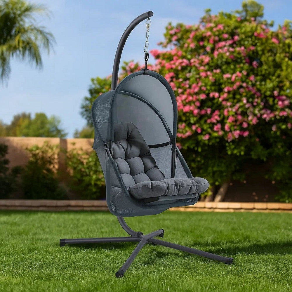 Bery Outdoor Swing Chair w Foldable St& | Dark Gray Cushion
