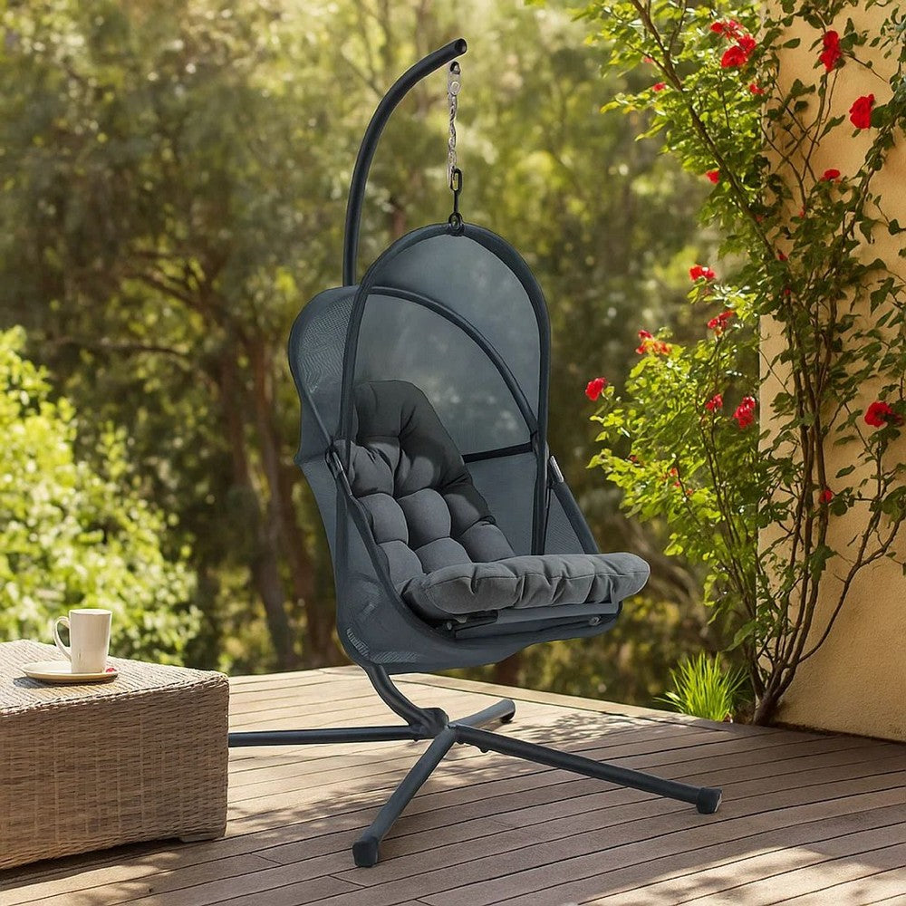 Bery Outdoor Swing Chair w Foldable St& | Dark Gray Cushion