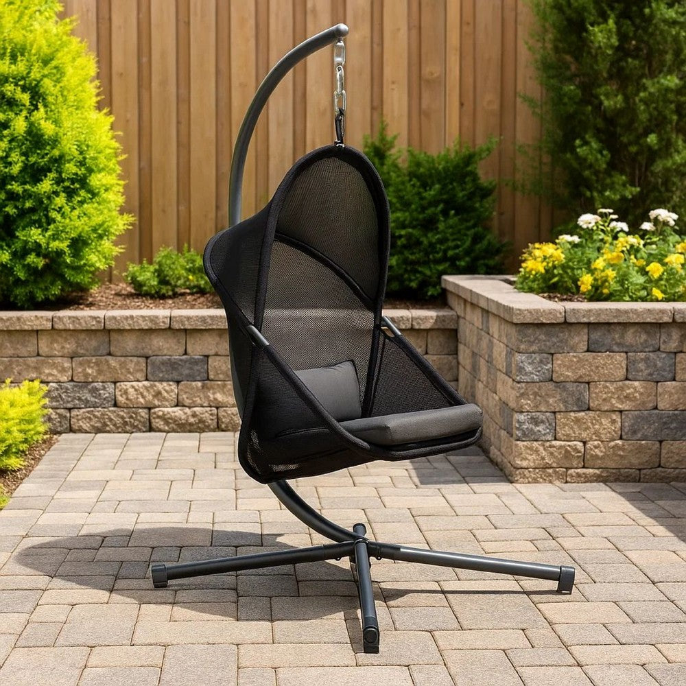 Cery Outdoor Egg Swing Chair | Foldable St& | Coastal Black Cushion