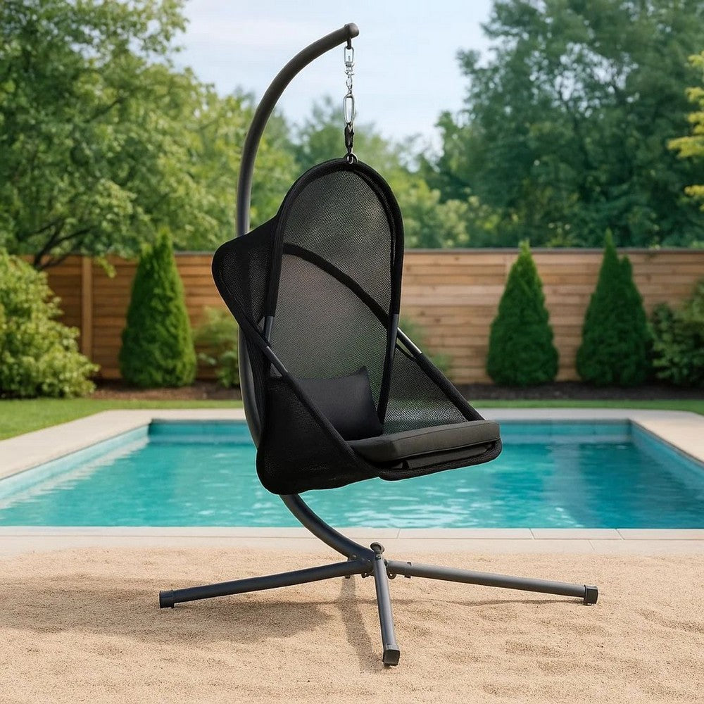 Cery Outdoor Egg Swing Chair | Foldable St& | Coastal Black Cushion