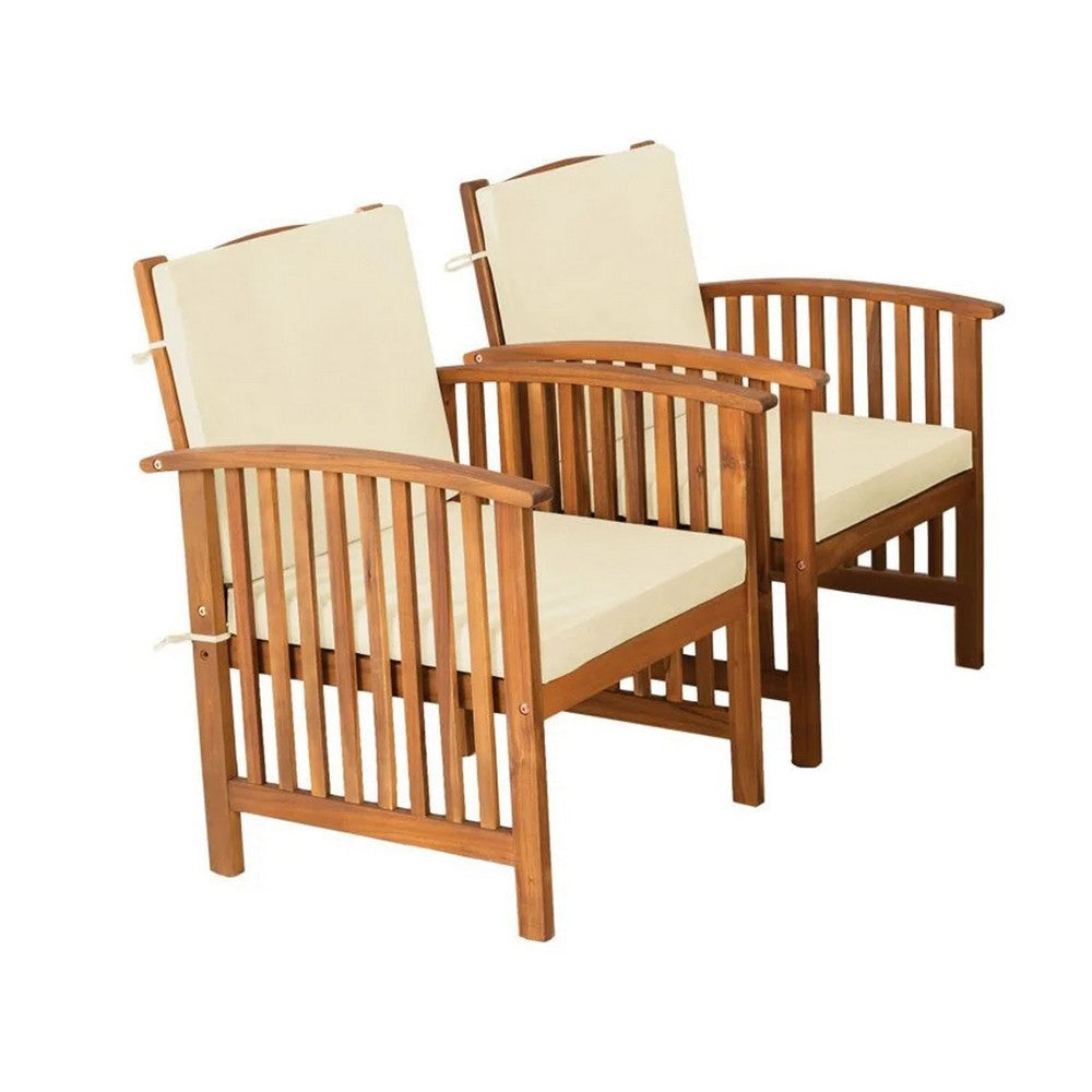 Kaila 4pc Patio Sofa Chair & Coffee Table Set | Beige Cushions | Brown Wood BM337264