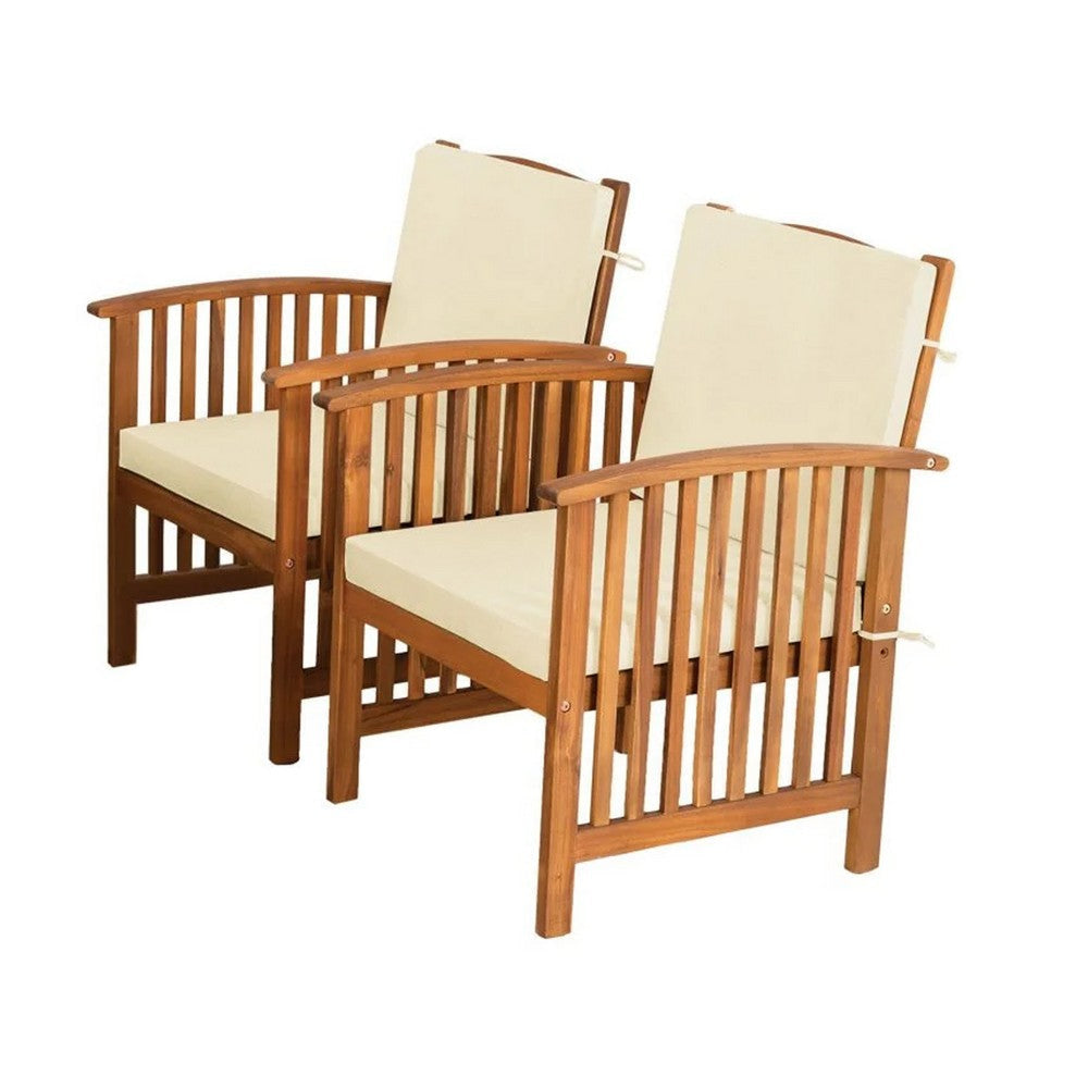 Kaila 4pc Patio Sofa Chair & Coffee Table Set | Beige Cushions | Brown Wood BM337264