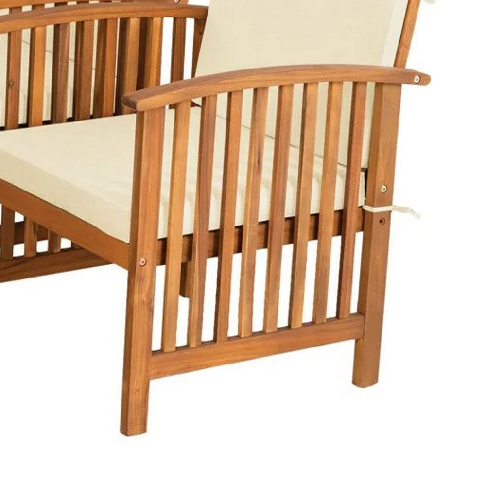 Kaila 4pc Patio Sofa Chair & Coffee Table Set | Beige Cushions | Brown Wood BM337264