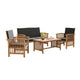 Kaila 4pc Patio Sofa, Chair & Coffee Table Set | Black Cushions | Brown Wood