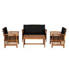 Kaila 4pc Patio Sofa Chair & Coffee Table Set | Black Cushions | Brown Wood BM337265