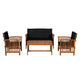 Kaila 4pc Patio Sofa Chair & Coffee Table Set | Black Cushions | Brown Wood BM337265