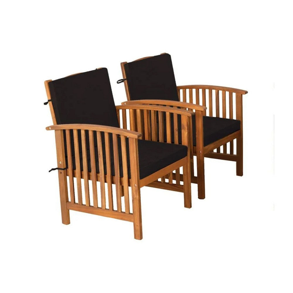 Kaila 4pc Patio Sofa Chair & Coffee Table Set | Black Cushions | Brown Wood BM337265