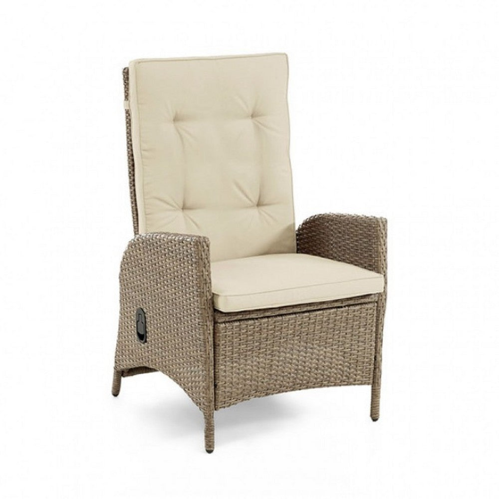Ankia 4pc Outdoor Reclining Chair & Ottoman Set | Beige Brown Woven