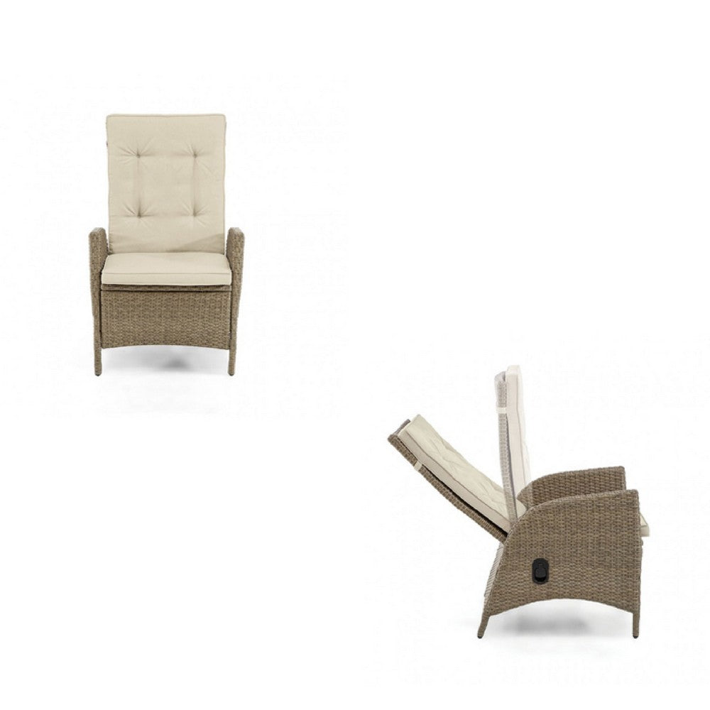 Ankia 4pc Outdoor Reclining Chair & Ottoman Set | Beige Brown Woven