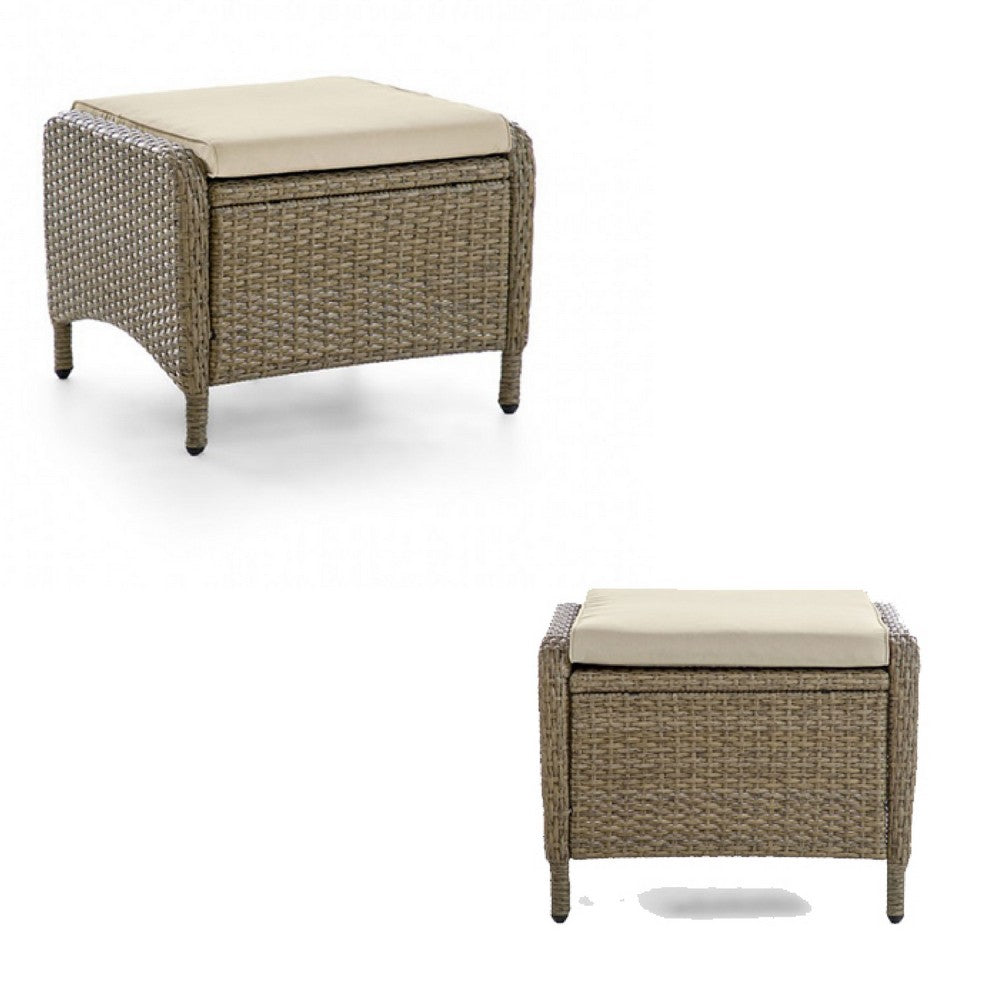 Ankia 4pc Outdoor Reclining Chair & Ottoman Set | Beige Brown Woven