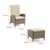 Ankia 4pc Outdoor Reclining Chair & Ottoman Set | Beige Brown Woven